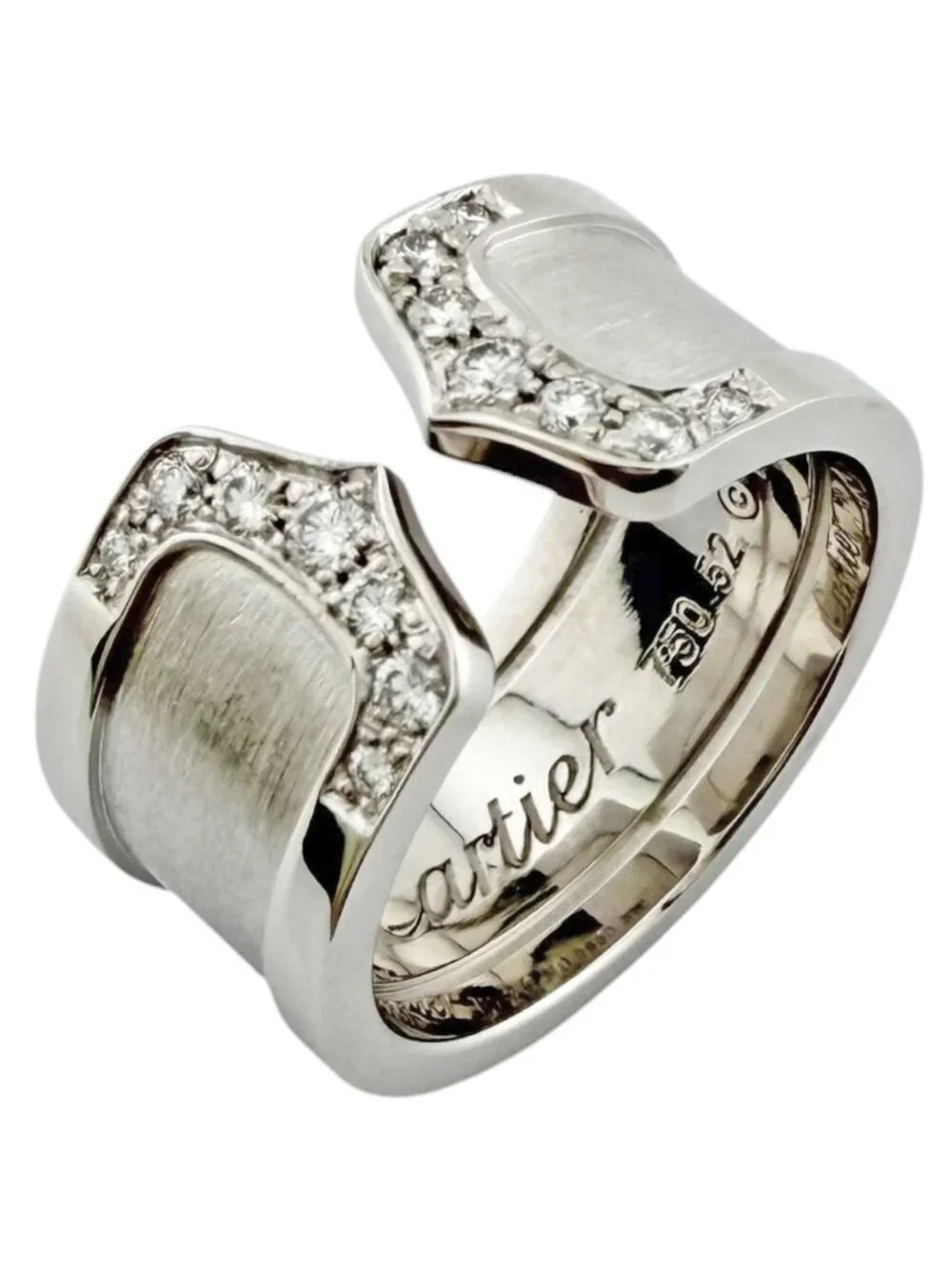 Cartier C2 Wide Ring 18k White Gold Diamond